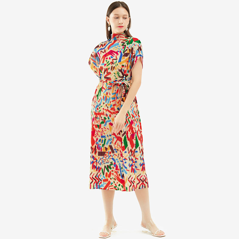 Printed Mid-Length Dress for Women - Summer 2024 Style