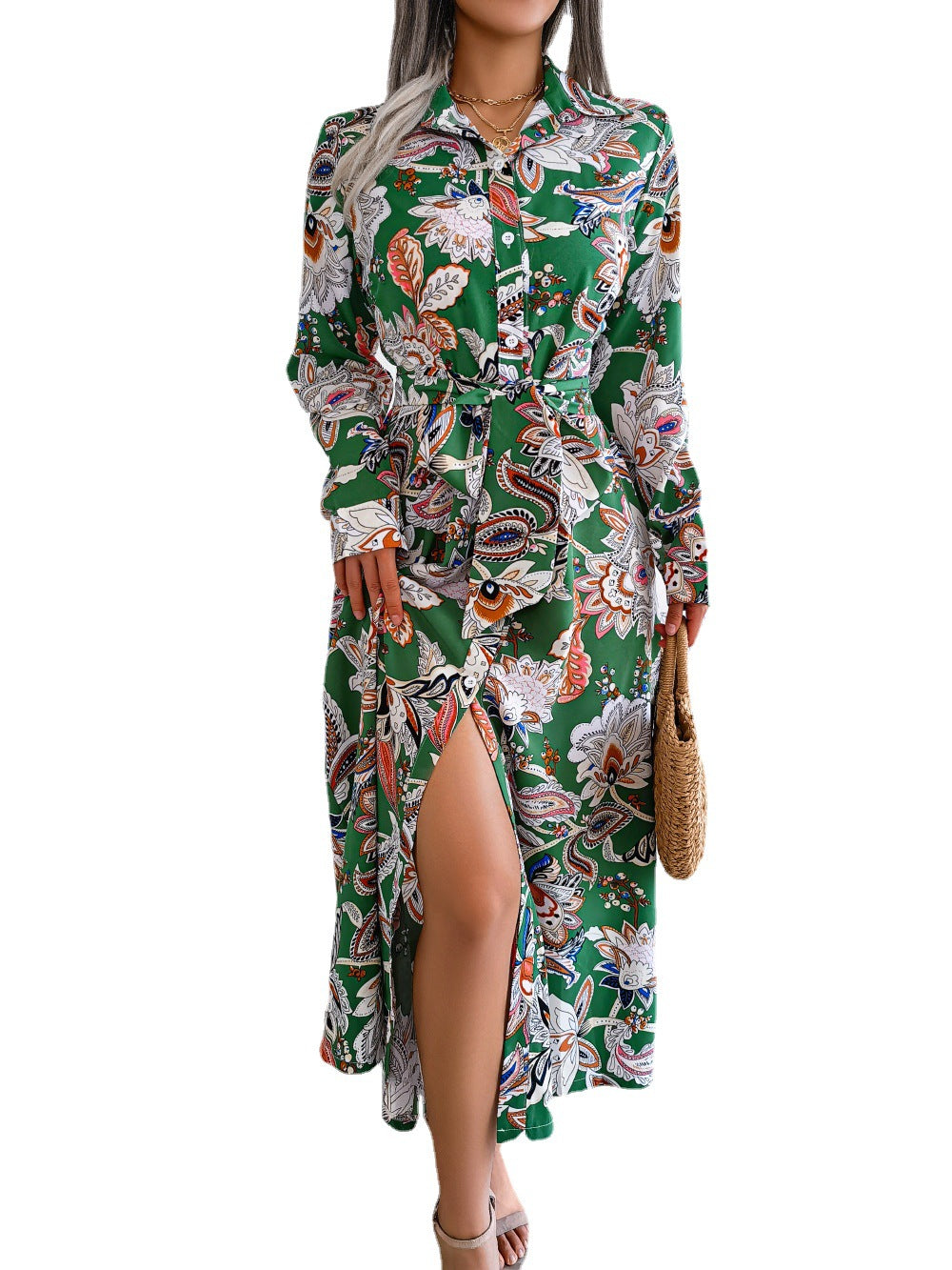 Spring/Summer Retro Floral Shirt Dress for Women
