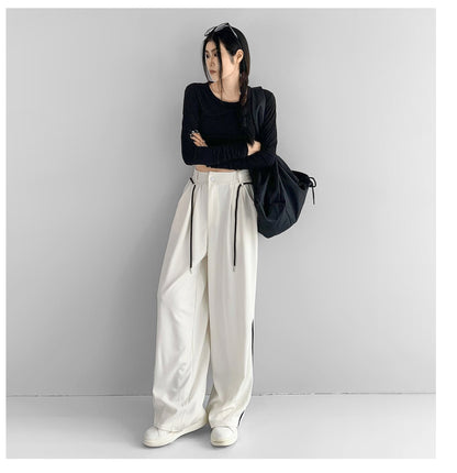 High Waist Loose Apricot Wide Leg Pants for Women