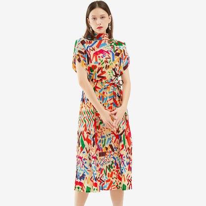 Printed Mid-Length Dress for Women - Summer 2024 Style