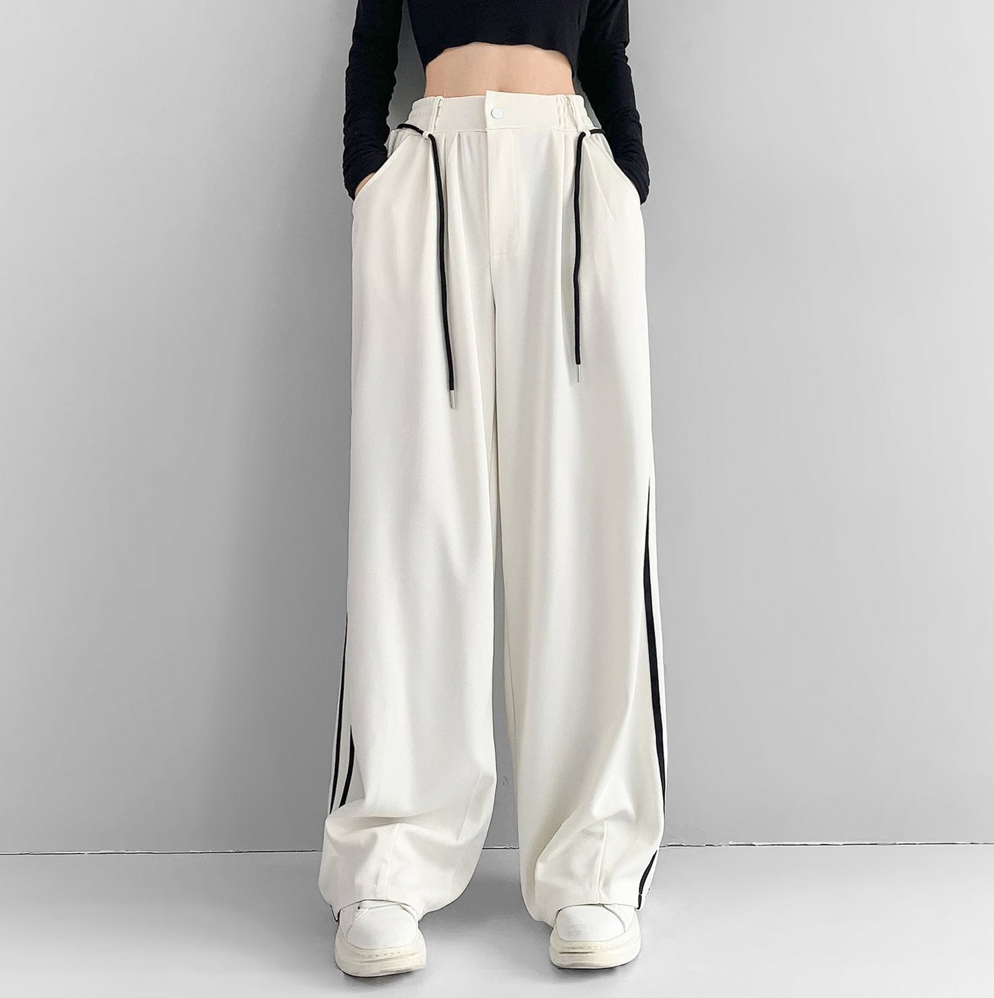 High Waist Loose Apricot Wide Leg Pants for Women