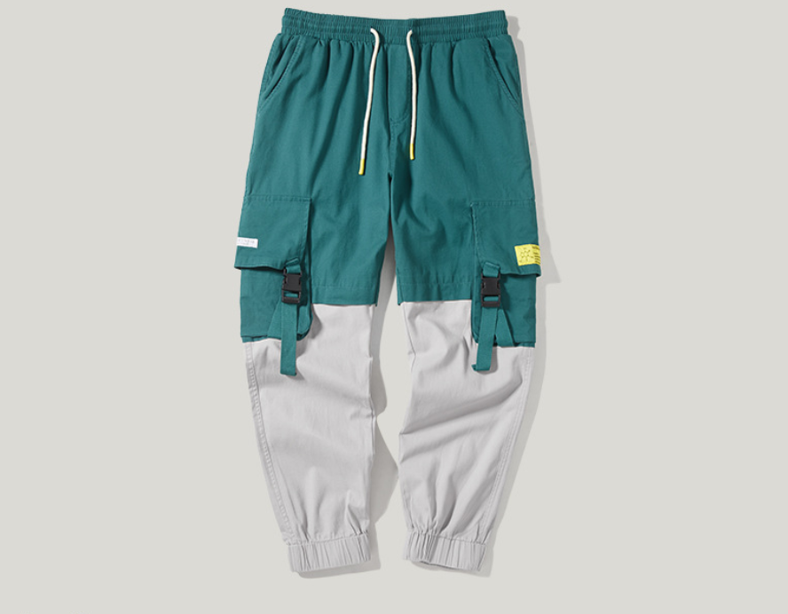 Men's Color Block Cargo Jogger Pants with Pockets