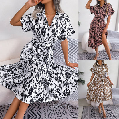 Spring/Summer Leopard Print Shirt Dress for Women