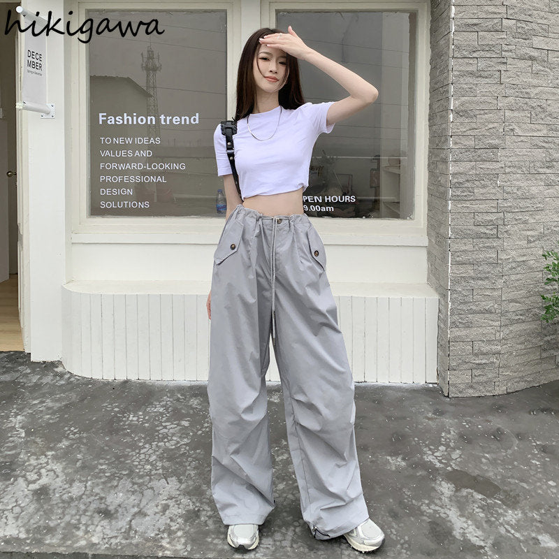 High Waist Wide Leg Streetwear Jogger Pants for Women