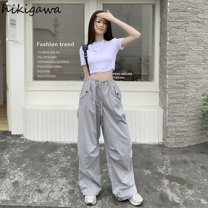 High Waist Wide Leg Streetwear Jogger Pants for Women