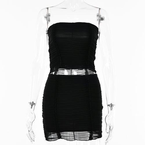 Summer Sheer Mesh Two-Piece Set with Crop Top and Skirt