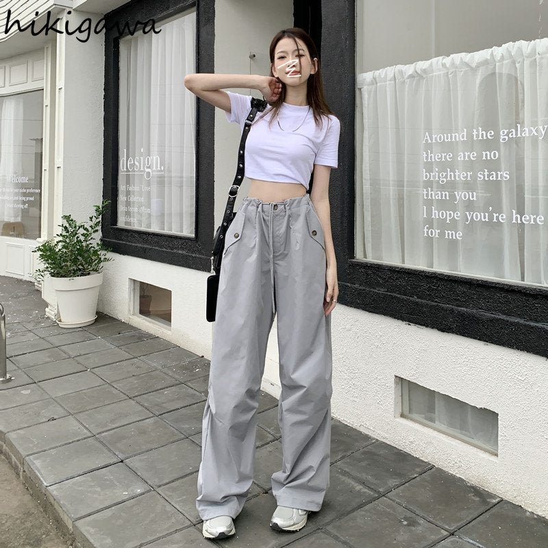 High Waist Wide Leg Streetwear Jogger Pants for Women