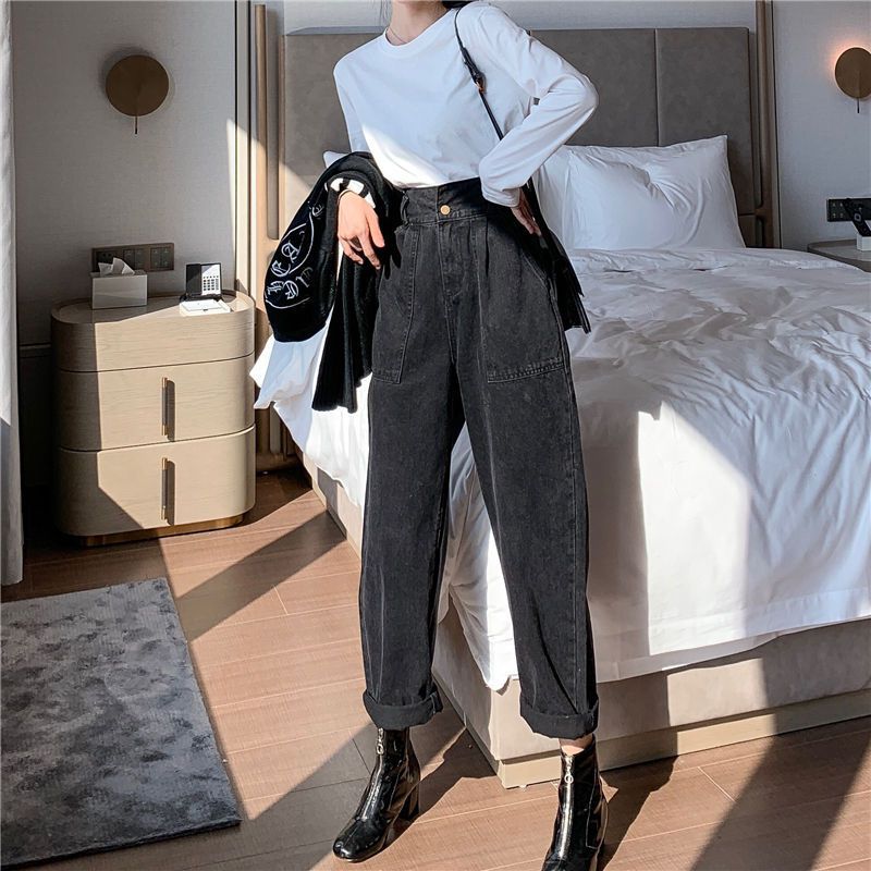 Retro High Waist Wide Leg Denim Pants for Women