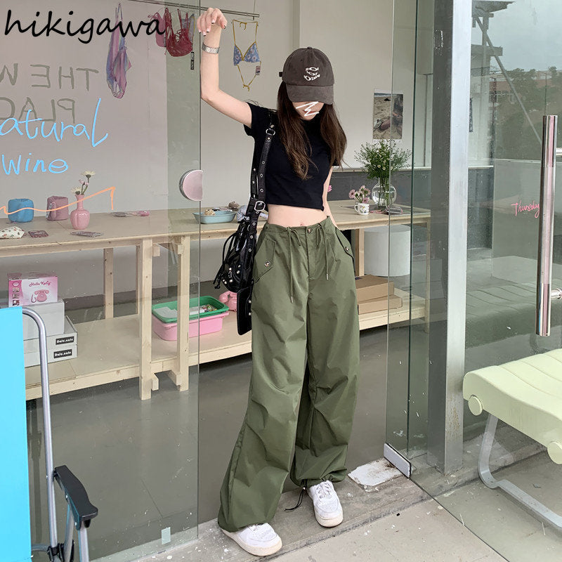 High Waist Wide Leg Streetwear Jogger Pants for Women