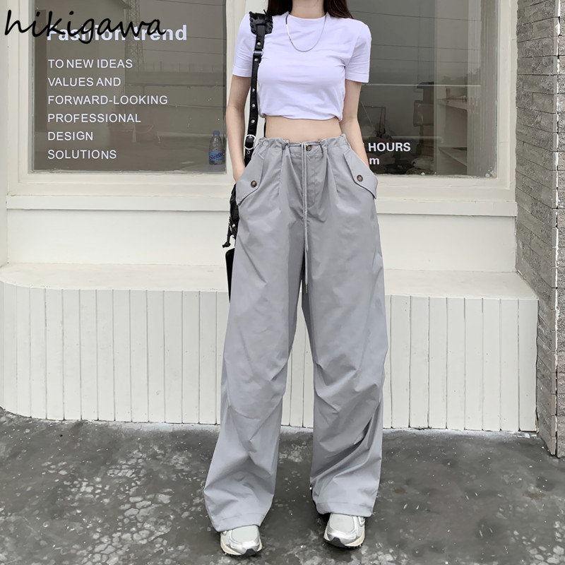 High Waist Wide Leg Streetwear Jogger Pants for Women