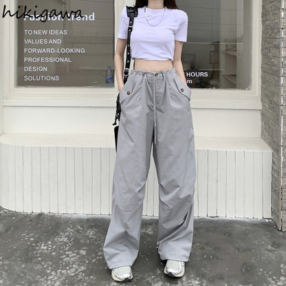 High Waist Wide Leg Streetwear Jogger Pants for Women