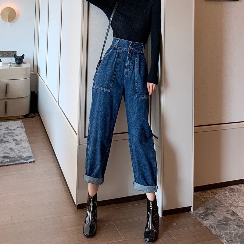 Retro High Waist Wide Leg Denim Pants for Women
