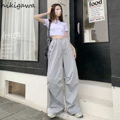 High Waist Wide Leg Streetwear Jogger Pants for Women