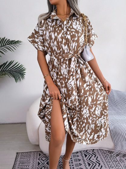 Spring/Summer Leopard Print Shirt Dress for Women