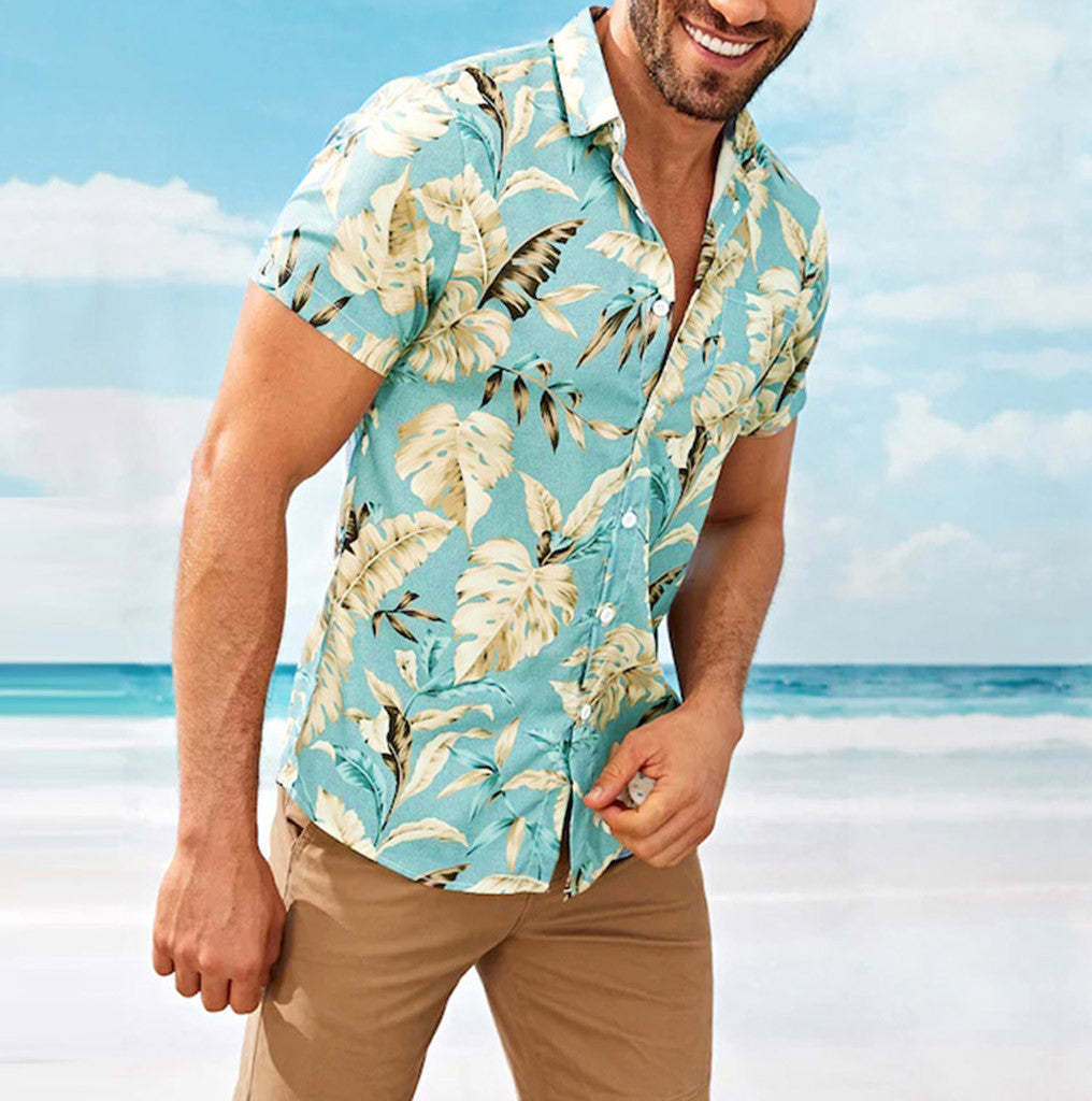 Men's 3D Beach Print Casual Short Sleeve Shirt