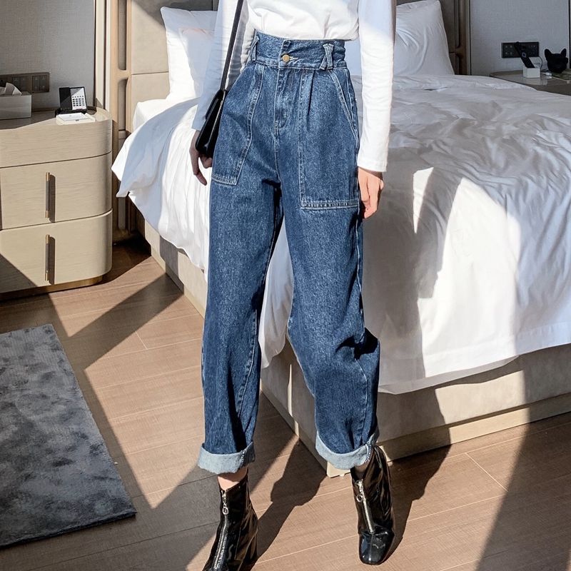 Retro High Waist Wide Leg Denim Pants for Women