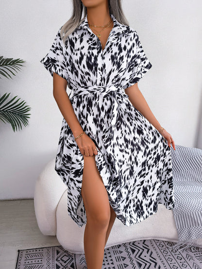 Spring/Summer Leopard Print Shirt Dress for Women