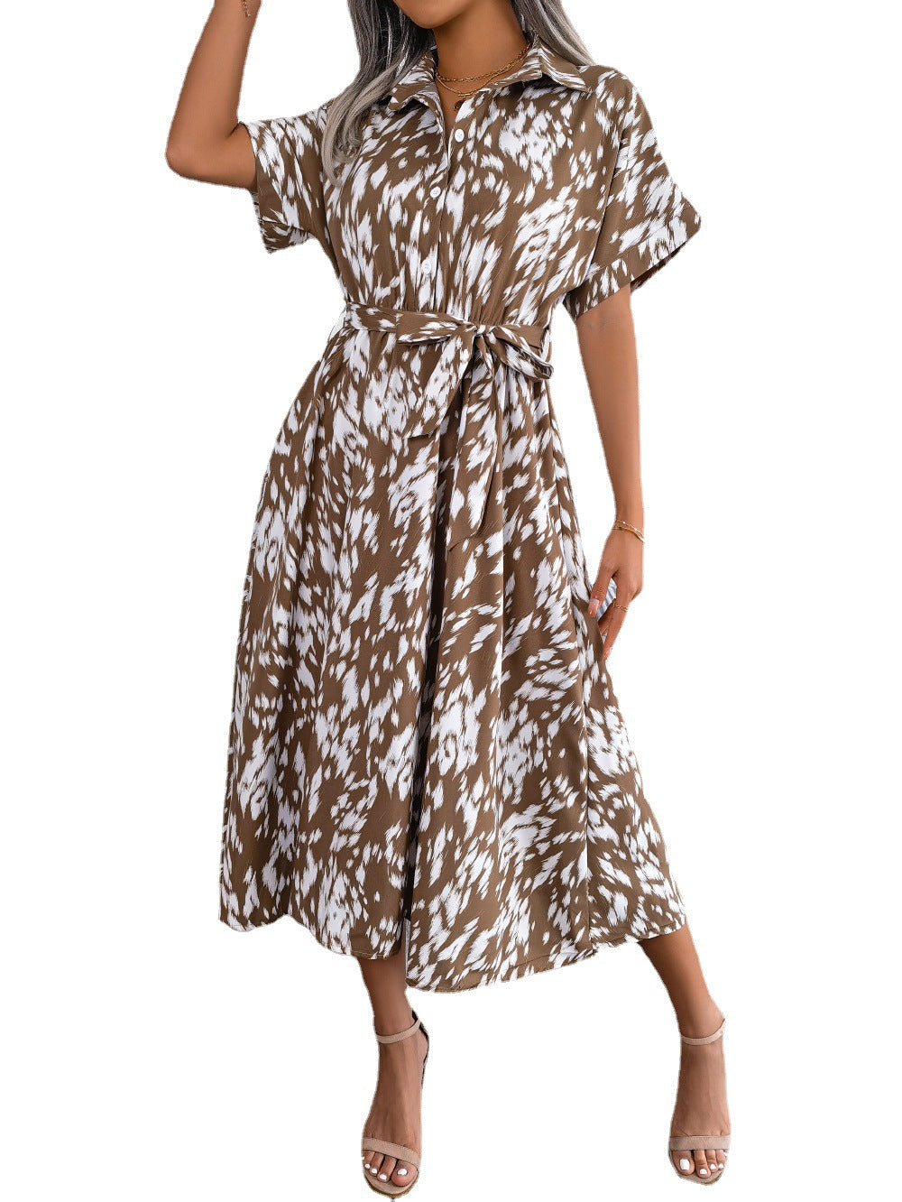 Spring/Summer Leopard Print Shirt Dress for Women