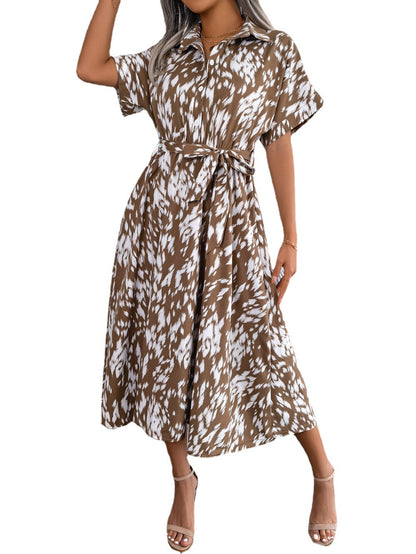 Spring/Summer Leopard Print Shirt Dress for Women