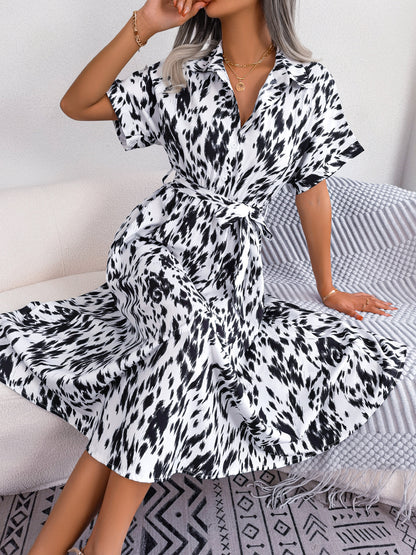 Spring/Summer Leopard Print Shirt Dress for Women