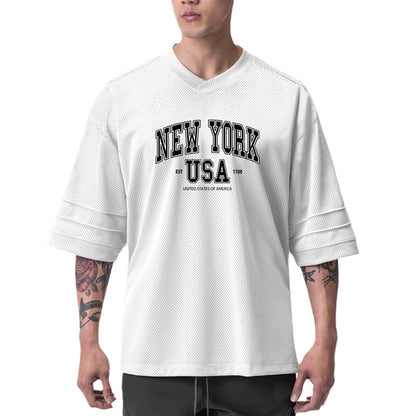 Oversized Mens Sport Half Sleeves T-Shirt Mesh Loose Quick Dry Breathable Running Shirt Gym Fitness Bodybuilding Muscle Tee Tops