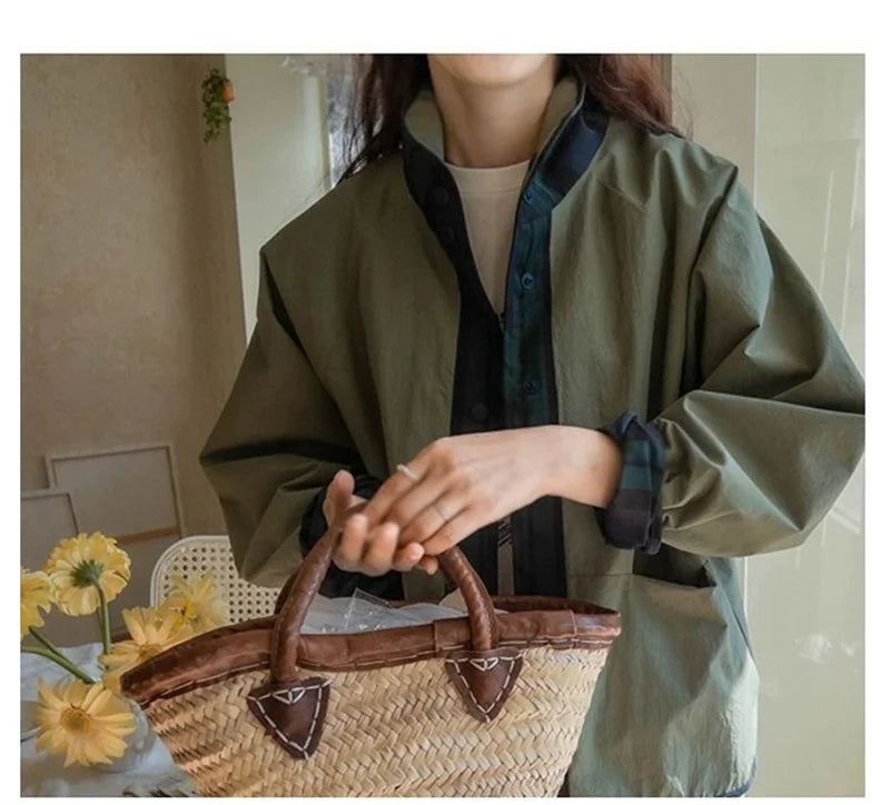 Women's Jacket New Fashion Double-sided Wear Joker Plaid Jacket Women's Spring and Autumn new Loose Jacket Short Trench Coat