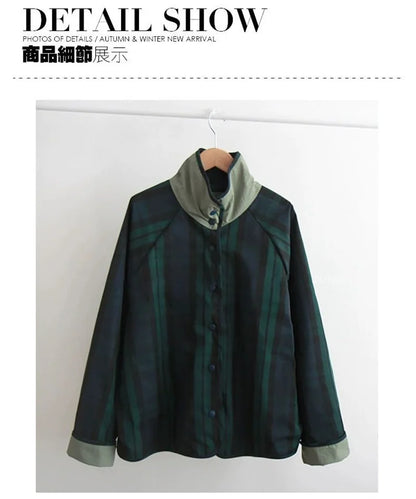 Women's Jacket New Fashion Double-sided Wear Joker Plaid Jacket Women's Spring and Autumn new Loose Jacket Short Trench Coat