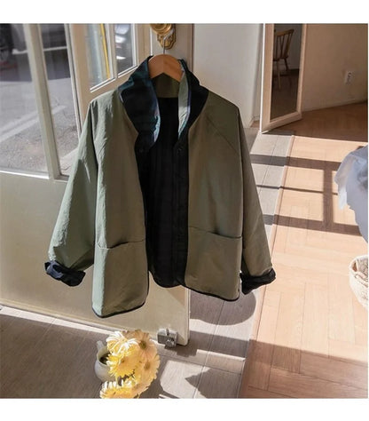 Women's Jacket New Fashion Double-sided Wear Joker Plaid Jacket Women's Spring and Autumn new Loose Jacket Short Trench Coat