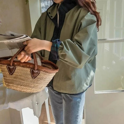 Women's Jacket New Fashion Double-sided Wear Joker Plaid Jacket Women's Spring and Autumn new Loose Jacket Short Trench Coat