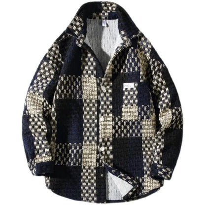 Plaid Jacket Men's Casual Coat Woven Check Jacket Loose Thick Oversize Jacket Men Winter Coat Warm Streetwear