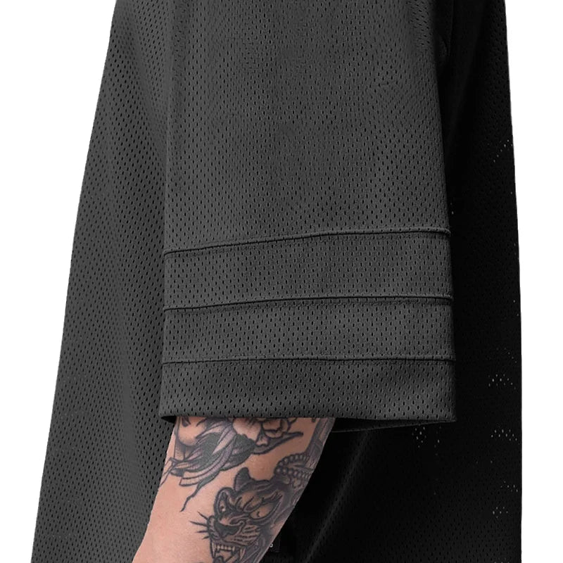 Oversized Mens Sport Half Sleeves T-Shirt Mesh Loose Quick Dry Breathable Running Shirt Gym Fitness Bodybuilding Muscle Tee Tops
