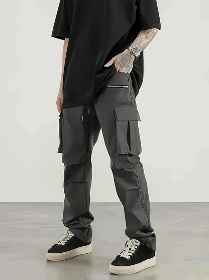 Cargo Pants Men High Street Fashion Multi Pockets Pant Elastic Waist Drawsting Casual Pants Autumn Spring Outdoor Loose Trousers