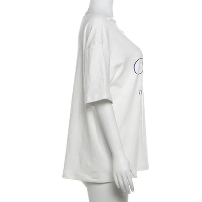 Oversized T Shirts For Women Streetwear Inclined Collar Y2k Top Letters Printing Camisetas Short Sleeve Ropa Mujer Summer Outfit