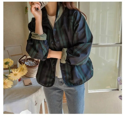 Women's Jacket New Fashion Double-sided Wear Joker Plaid Jacket Women's Spring and Autumn new Loose Jacket Short Trench Coat
