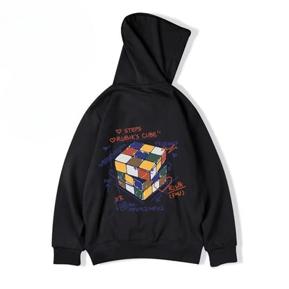【M-8XL Hoodies】Men Oversized Pullover Hoodie Fashion Loose Multicolor Rubik’s Cube Panda Print Long Sleeve Couple Clothes