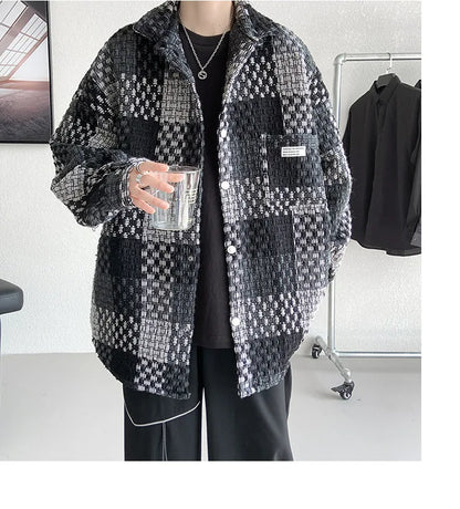 Plaid Jacket Men's Casual Coat Woven Check Jacket Loose Thick Oversize Jacket Men Winter Coat Warm Streetwear
