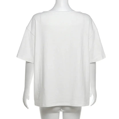 Oversized T Shirts For Women Streetwear Inclined Collar Y2k Top Letters Printing Camisetas Short Sleeve Ropa Mujer Summer Outfit