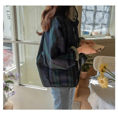 Women's Jacket New Fashion Double-sided Wear Joker Plaid Jacket Women's Spring and Autumn new Loose Jacket Short Trench Coat