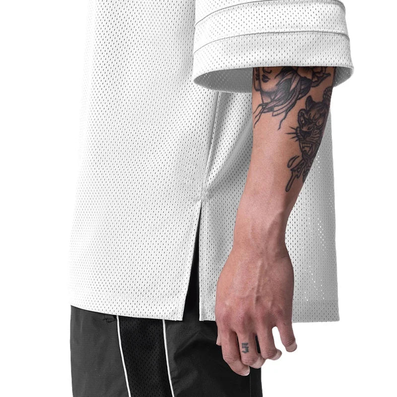Oversized Mens Sport Half Sleeves T-Shirt Mesh Loose Quick Dry Breathable Running Shirt Gym Fitness Bodybuilding Muscle Tee Tops