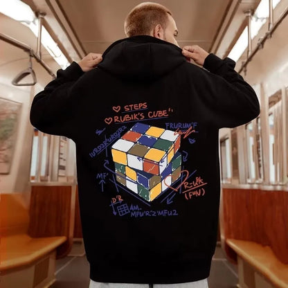 【M-8XL Hoodies】Men Oversized Pullover Hoodie Fashion Loose Multicolor Rubik’s Cube Panda Print Long Sleeve Couple Clothes