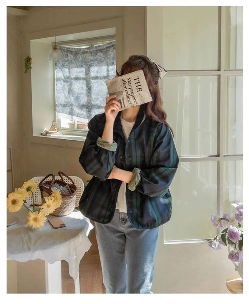 Women's Jacket New Fashion Double-sided Wear Joker Plaid Jacket Women's Spring and Autumn new Loose Jacket Short Trench Coat