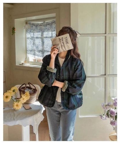 Women's Jacket New Fashion Double-sided Wear Joker Plaid Jacket Women's Spring and Autumn new Loose Jacket Short Trench Coat