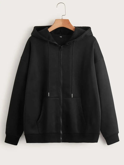 Oversize Women Hoodies Casual Solid Zip Up Hooded Sweatshirt Harajuku Korean Loose Couple Hoodie Jacket Coat Streetwear