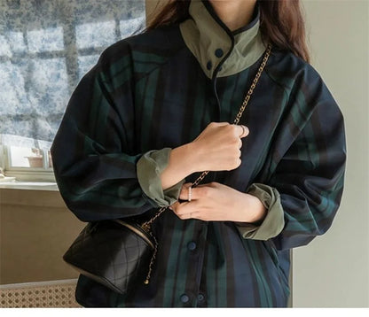 Women's Jacket New Fashion Double-sided Wear Joker Plaid Jacket Women's Spring and Autumn new Loose Jacket Short Trench Coat
