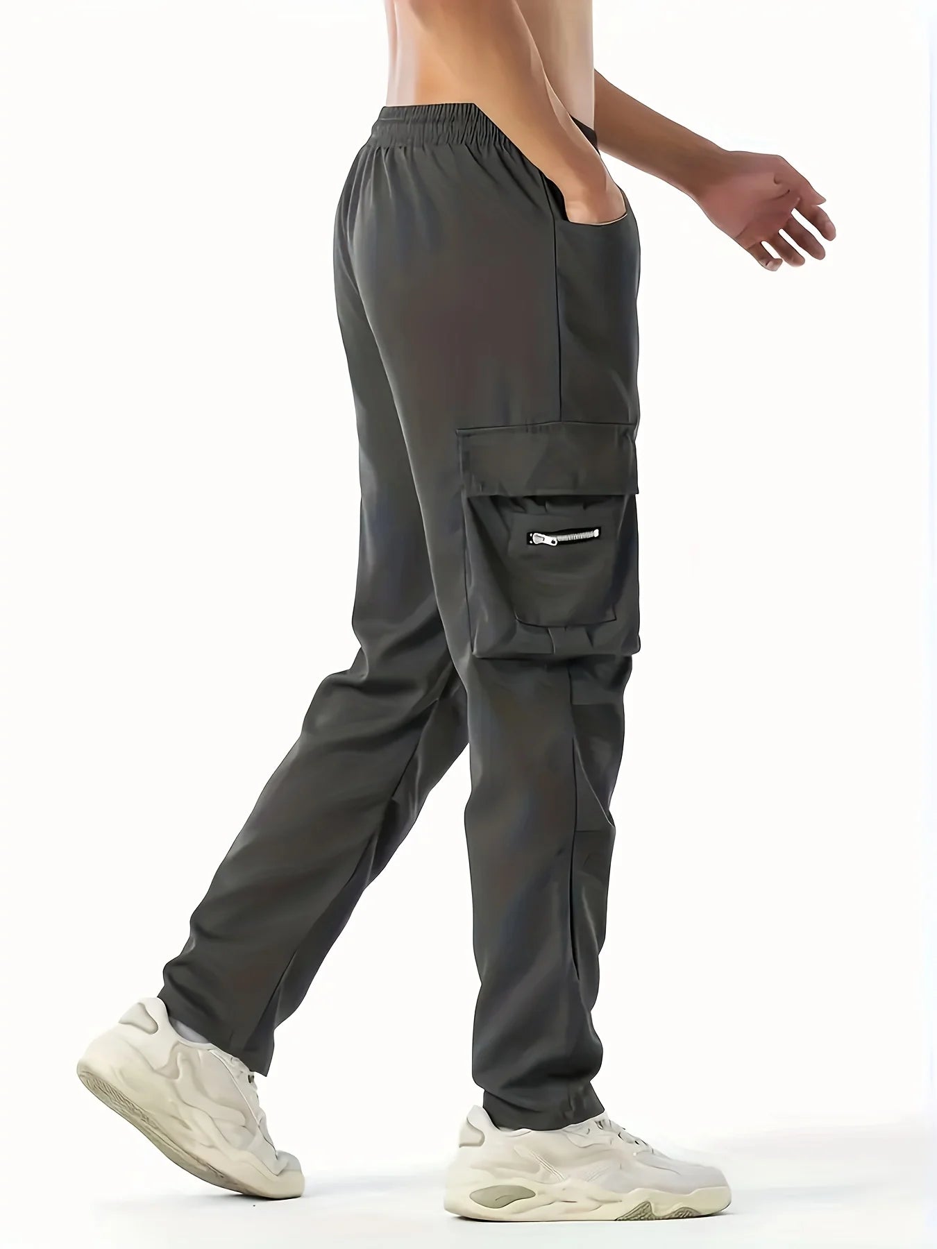 Cargo Pants Men High Street Fashion Multi Pockets Pant Elastic Waist Drawsting Casual Pants Autumn Spring Outdoor Loose Trousers