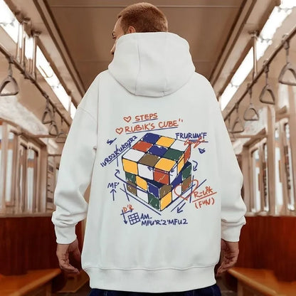 【M-8XL Hoodies】Men Oversized Pullover Hoodie Fashion Loose Multicolor Rubik’s Cube Panda Print Long Sleeve Couple Clothes