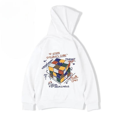 【M-8XL Hoodies】Men Oversized Pullover Hoodie Fashion Loose Multicolor Rubik’s Cube Panda Print Long Sleeve Couple Clothes