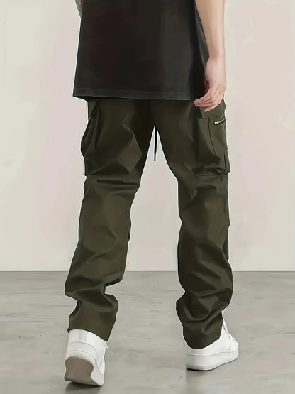 Cargo Pants Men High Street Fashion Multi Pockets Pant Elastic Waist Drawsting Casual Pants Autumn Spring Outdoor Loose Trousers