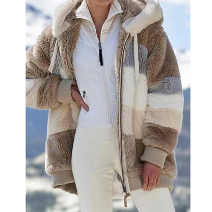Oversized Jacket for Women Coat 2025 Autumn Winter Warm Plush Pocket Hooded Streetwear Loose Lady Zipper Cashmere Outerwear Coat