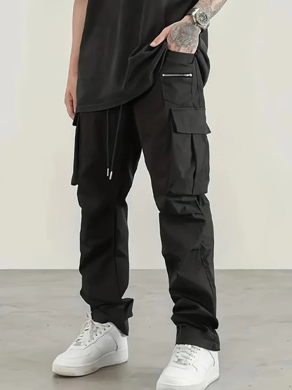 Cargo Pants Men High Street Fashion Multi Pockets Pant Elastic Waist Drawsting Casual Pants Autumn Spring Outdoor Loose Trousers